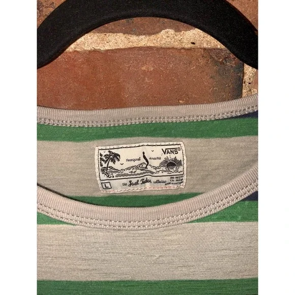 Vans Joel Tudor Collection Men's L Striped Pocket Tee Gray Green Skater Beach - Picture 4 of 10